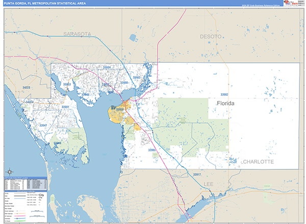 Punta Gorda Metro Area Wall Map Basic Style